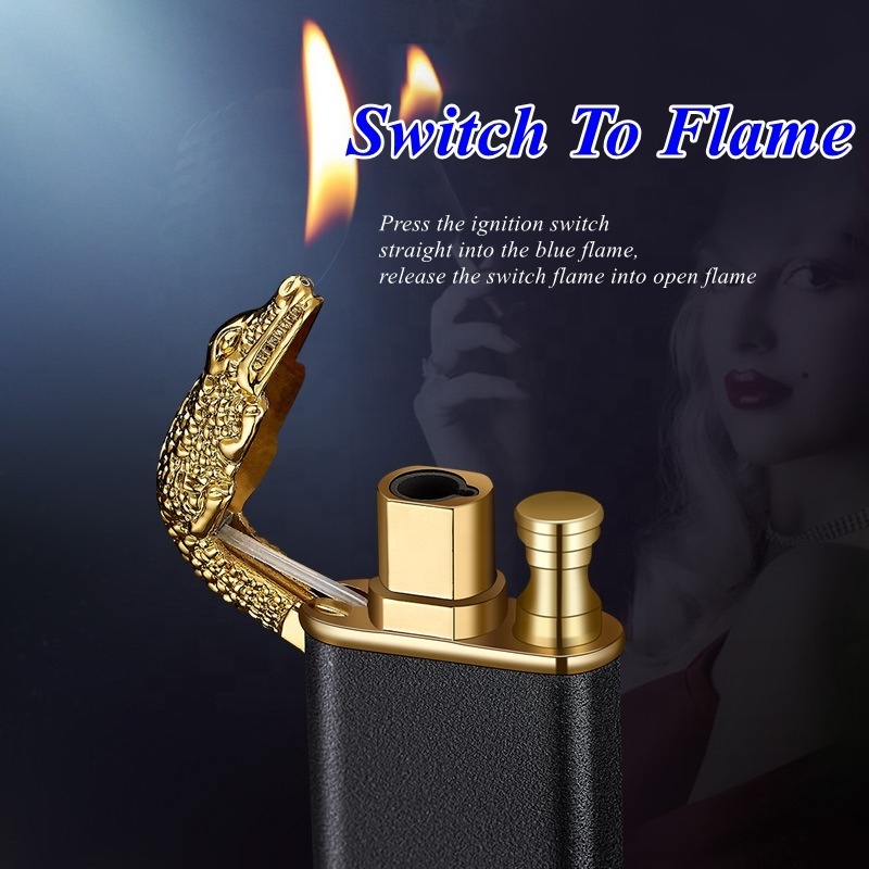 Creative Custom Metal Crocodile/Dolphins Jet Torch Double Fire Windproof Wholesale Refill Butane Gas Cigarette Lighter