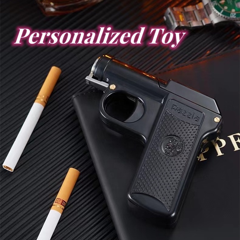 Unique Funny Flame Oil Gun Shaped Cigarette Case Lighter,Emulational Personalized Men Gift Kerosene Lighter With Case