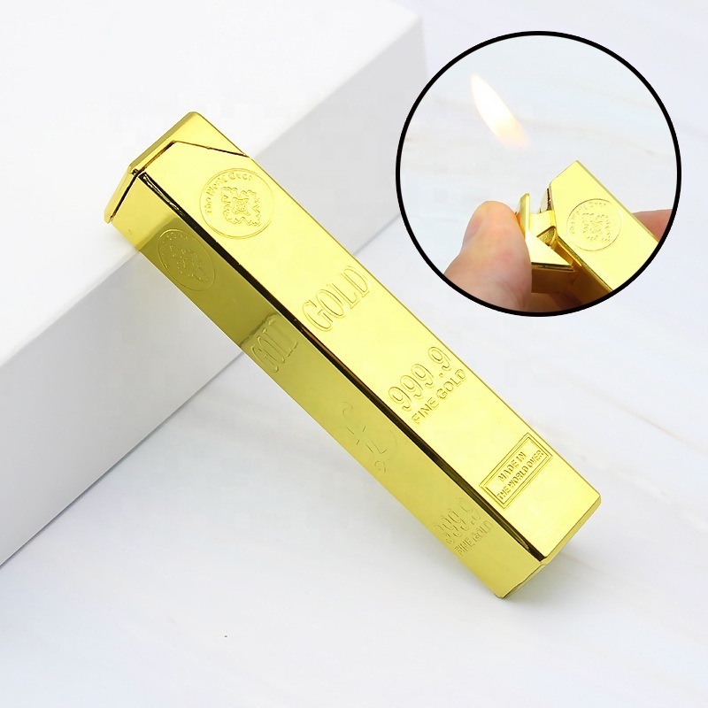 Fashion Slim Long Gold Bar Gas Flame Lighter,Wholesale Lipstick Style Metal Gold Bars Inflating Cigarette Lighter