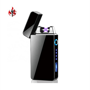 Amazon Custom LOGO USB Double Arc Plasma Lighter With LED Power Display,Rechargeable Pulse Arc Cigarette Lighter