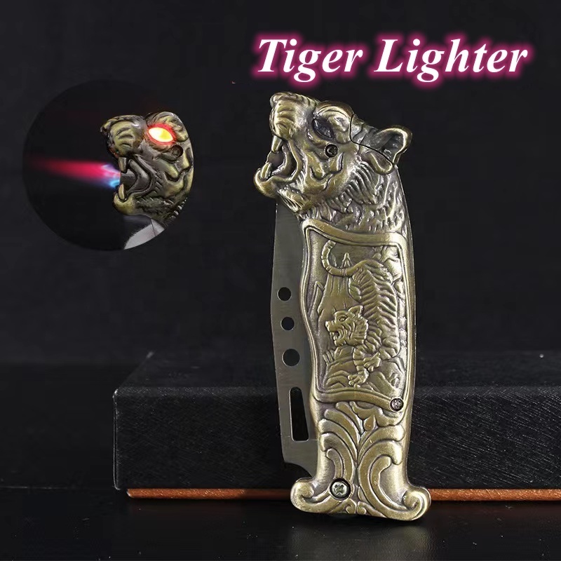 Dragon Torch Lighter With One-Click Ejection Black Cigar Cutter Knife,Red Windproof Refillable Butane Gas Lighter