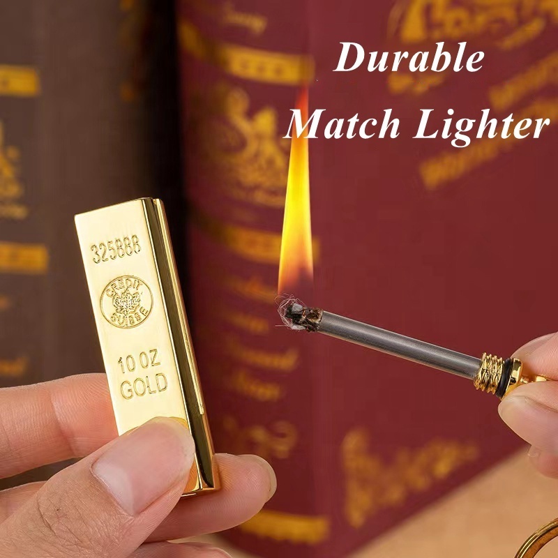 Mini Creative Gold Bars Match Oil Lighter,Portable Wholesale Refill Kerosene Flame Lighters With Keychain