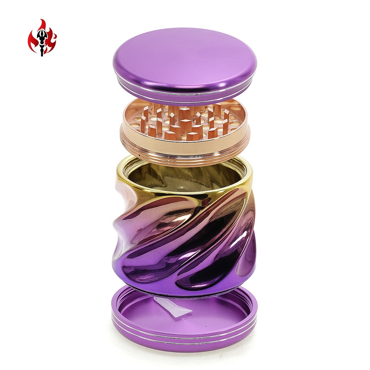 Custom 75MM Zinc Alloy 4-Layer Large Capacity Spiral Color Matching Process Smoke Crusher Herb Grinder Smoking Accessories