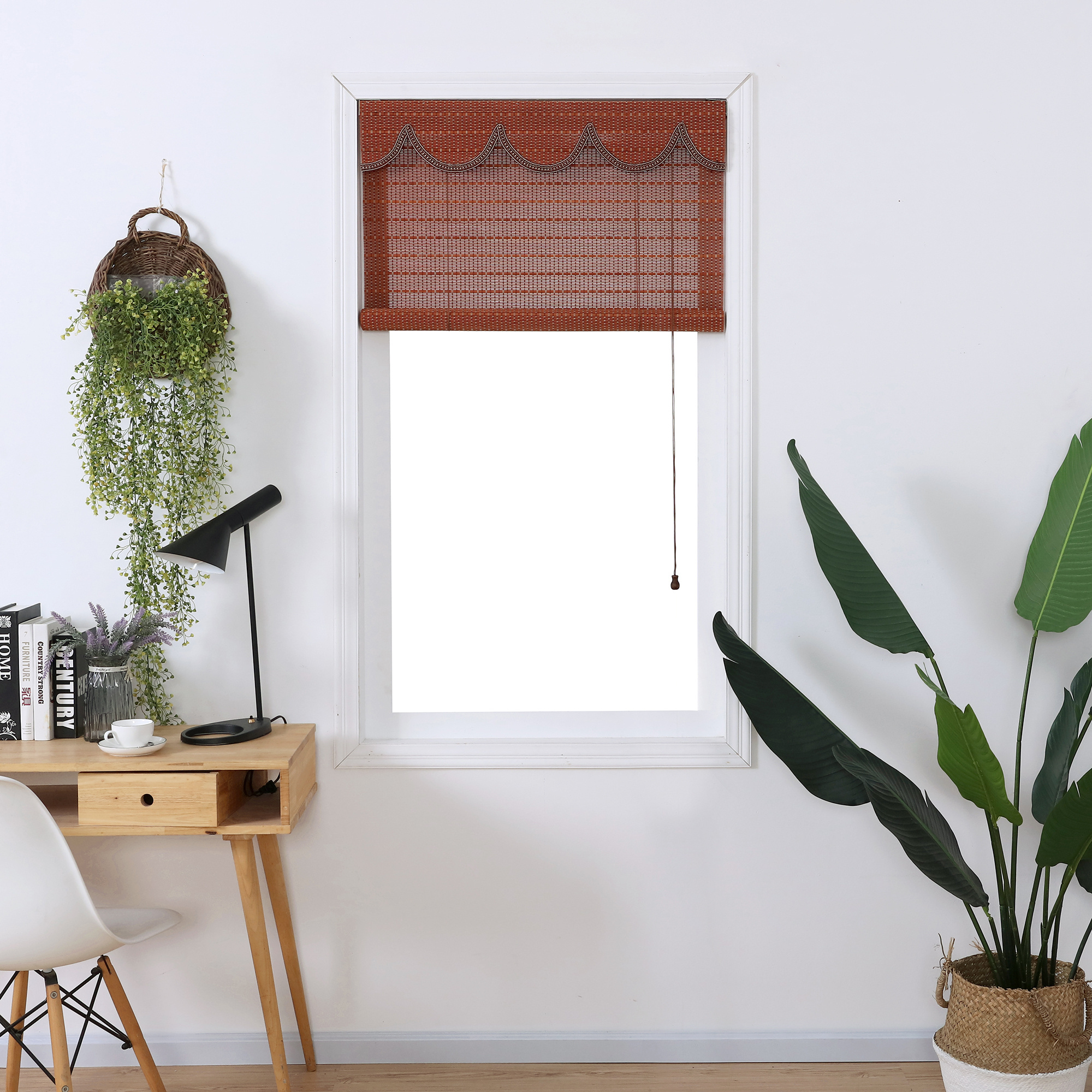 Haoyan nature bamboo roll up shade wooden sticks roller blinds with lock and pully