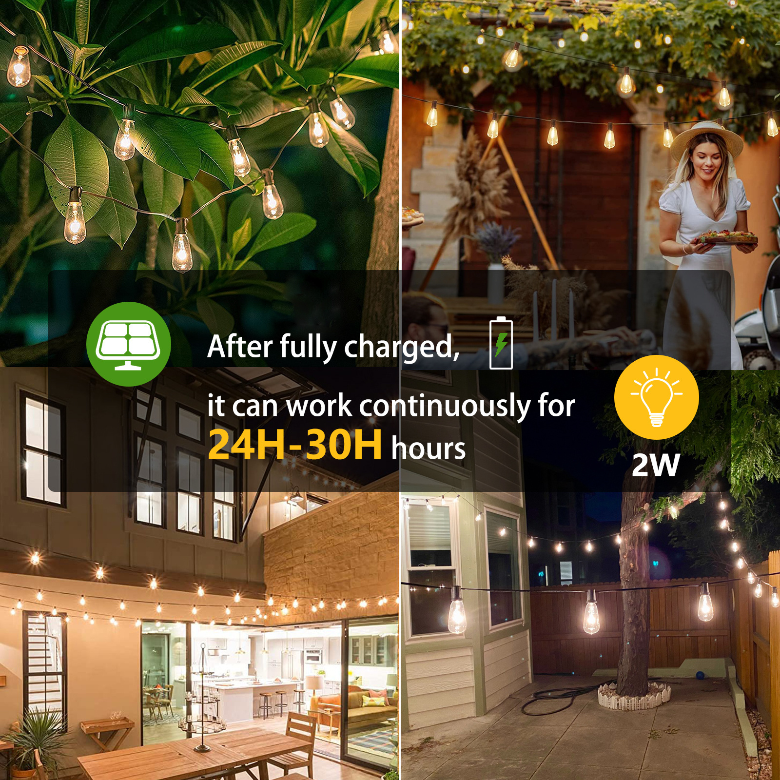 29ft,50ft,100ft available solar powered string light ST38 led bulbs  quick charging long time work solar bulb string lights