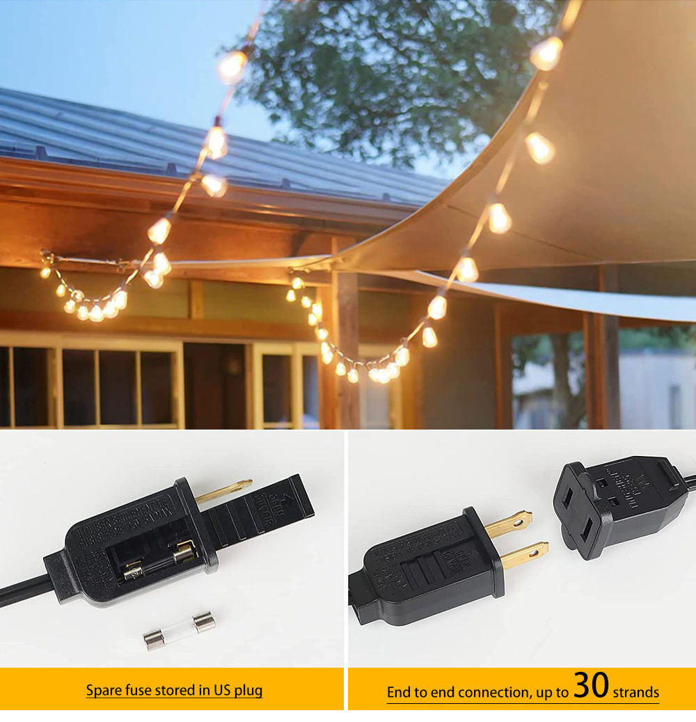 50ft 25 pcs Vintage LED Bulbs 2700k warm white 120V US plug outdoor patio led st38 light string S14 string lights available