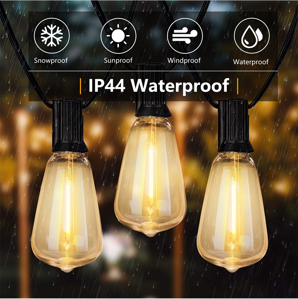 Outdoor festoon patio ST38 100ft 50 bulbs waterproof LED solar string lights  garden light decorative string light