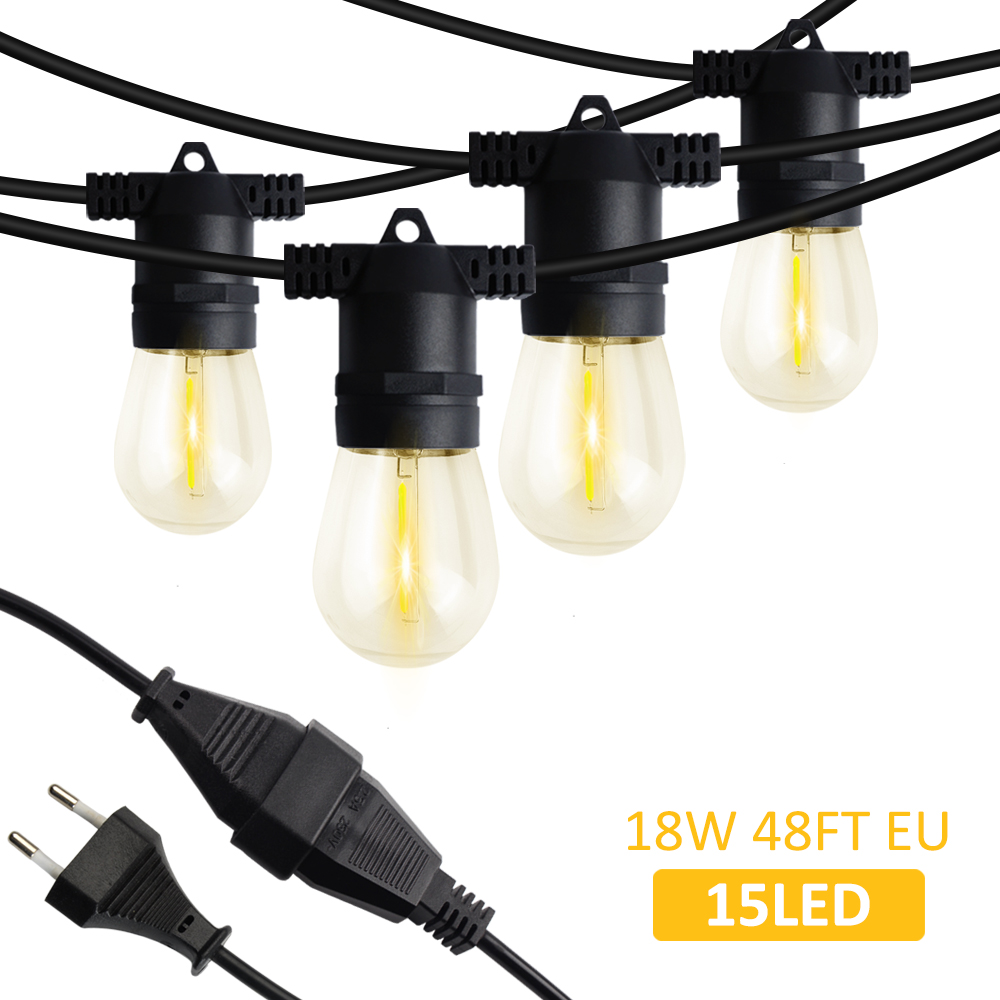 EU Plug S14 led E27 bulbs 48FT 15bulbs Christmas decorative string light outdoor Waterproof  festoon garden light