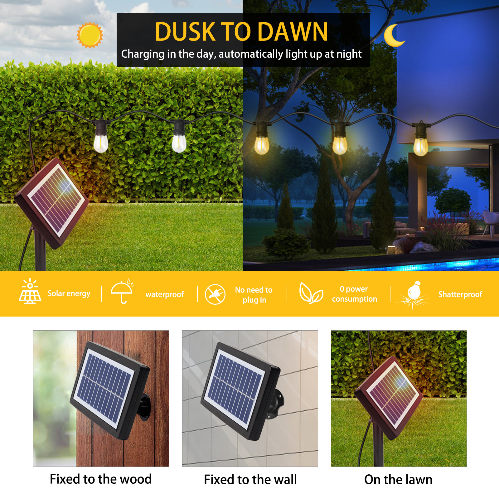 New launched 29FT(8.8m) 10 bulbs USB rechargeable garden string lights decorative led solar outdoor string lights