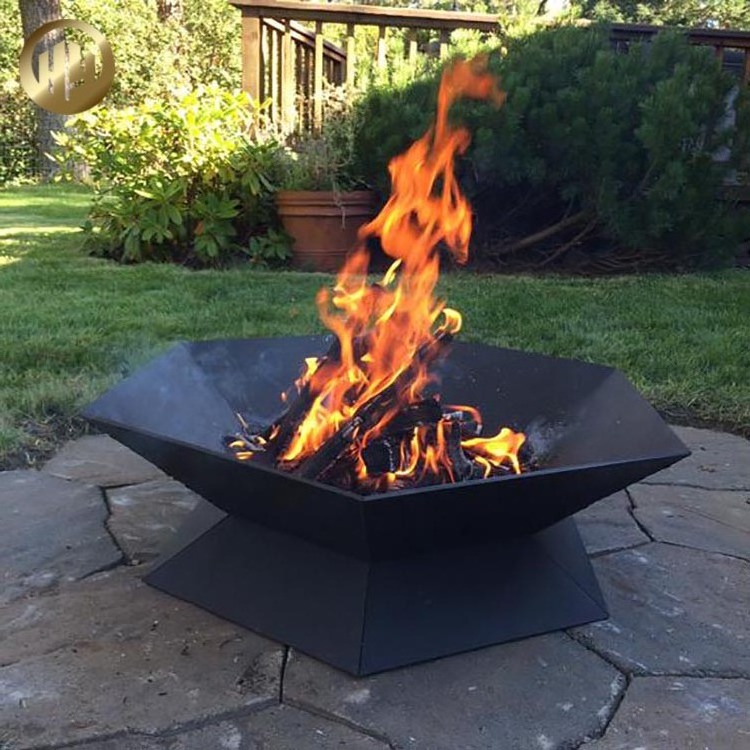 Hexagon Powder Coating Metal Courtyard Barbecue Warming Corten Steel Fire Pit