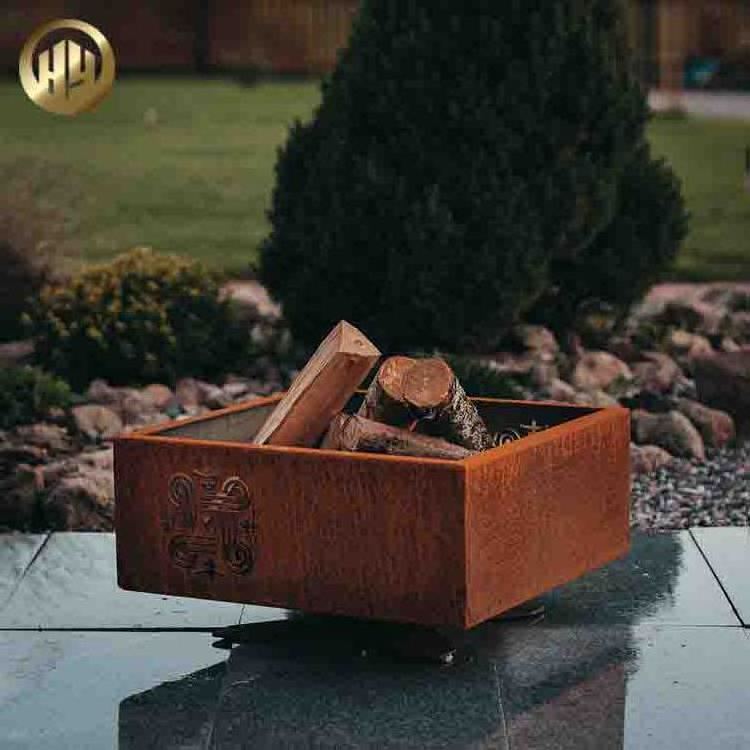 High Quality Metal Corten Steel Rusty Wood Burning Heating  Table Top Fire Pit