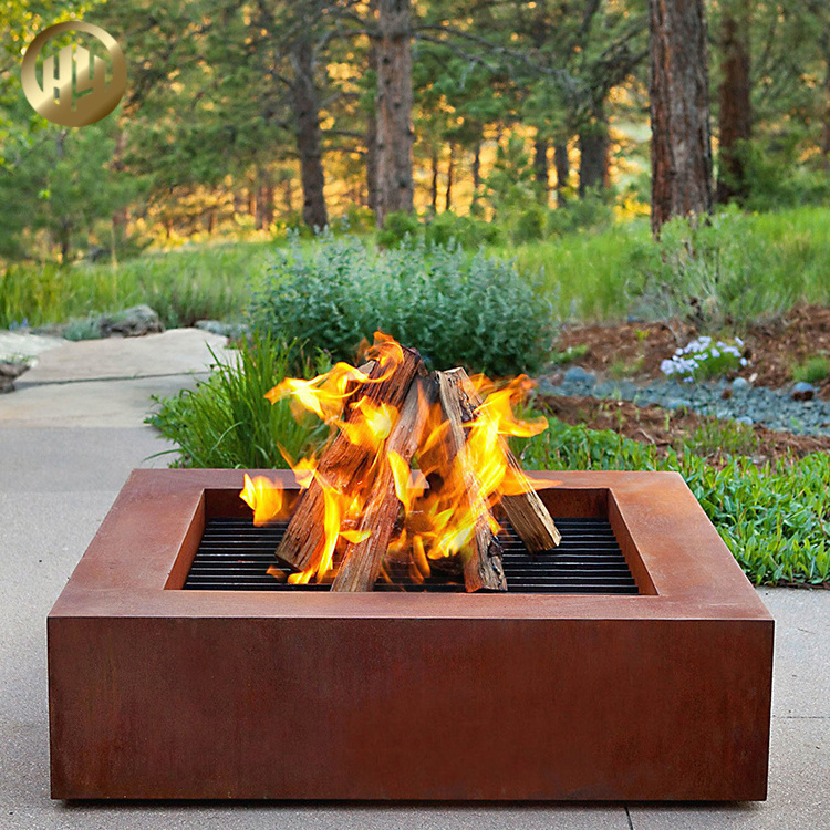 High Quality Metal Corten Steel Rusty Wood Burning Heating  Table Top Fire Pit