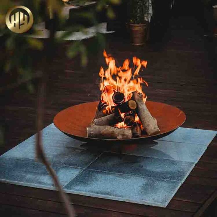 Camping Wood Burning Corten Steel Rusty Metal Grill BBQ Round Fire Bowl Pit