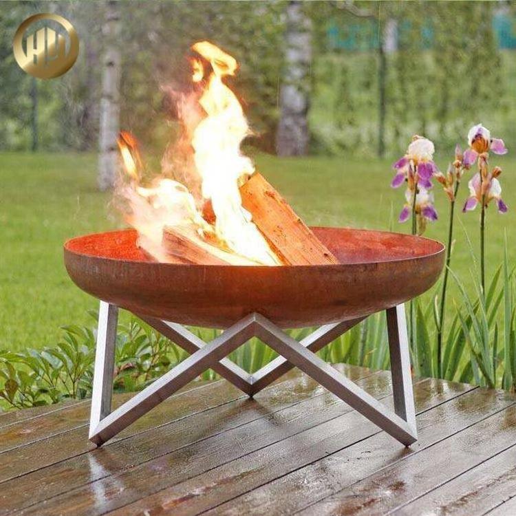 outdoor dining table with top Metal Rusty BBQ fire pits ring fireplace wood round metal patio furniture fire pit