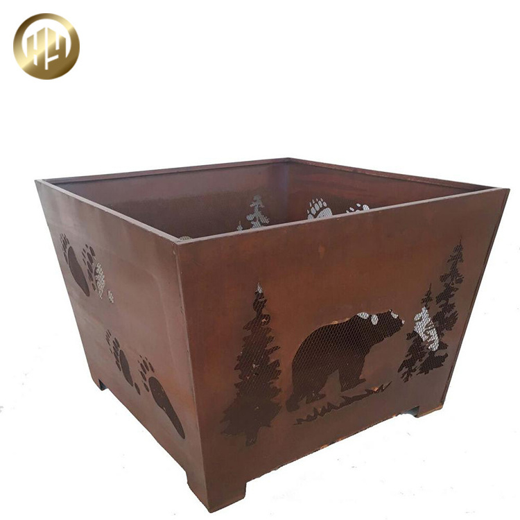 Diversiform Outdoor Laser Cut Corten Steel Rusty Metal Wood Burning Grill Fireplace Fire Pit