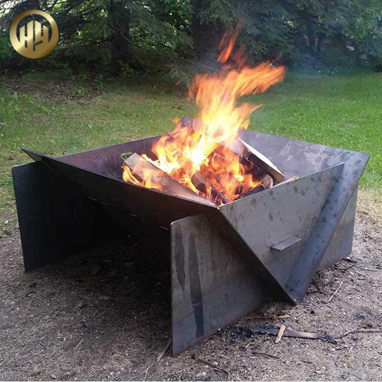 customized Outdoor Fire Pit for Wood 35in Firepit Patio Wood Burning Fireplace with Charcoal Rack Square Garden Stove For Sale