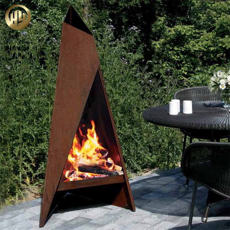 HY Hot seller Chimney BBQ Chimenea Fire Pit Stove Garden Outdoor Wood Burner Vertical Fireplace