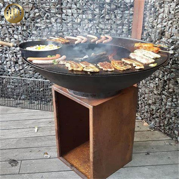 simple round  Corten Steel Camping  Teppanyaki Barbeque Grill Rusty  Metal Wood Burning Heater Fire Pit