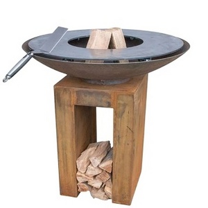 simple round  Corten Steel Camping  Teppanyaki Barbeque Grill Rusty  Metal Wood Burning Heater Fire Pit