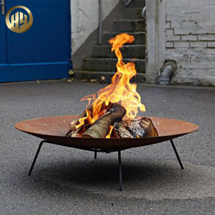 Corten Steel BBQ Grill Tool Set Simple Round Design Outdoor Heating Brazier Fire Pit