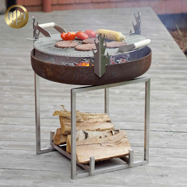 Diversiform Outdoor Laser Cut Corten Steel Rusty Metal Wood Burning Grill Fireplace Fire Pit