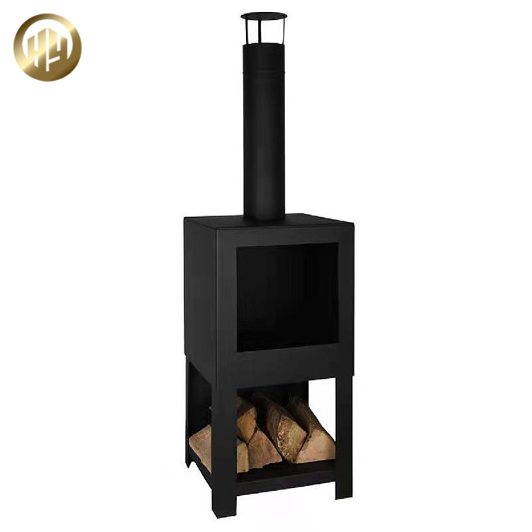 HY Hot seller Chimney BBQ Chimenea Fire Pit Stove Garden Outdoor Wood Burner Vertical Fireplace