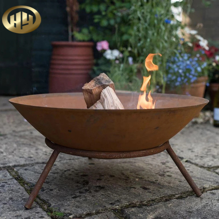 Corten Steel BBQ Grill Tool Set Simple Round Design Outdoor Heating Brazier Fire Pit