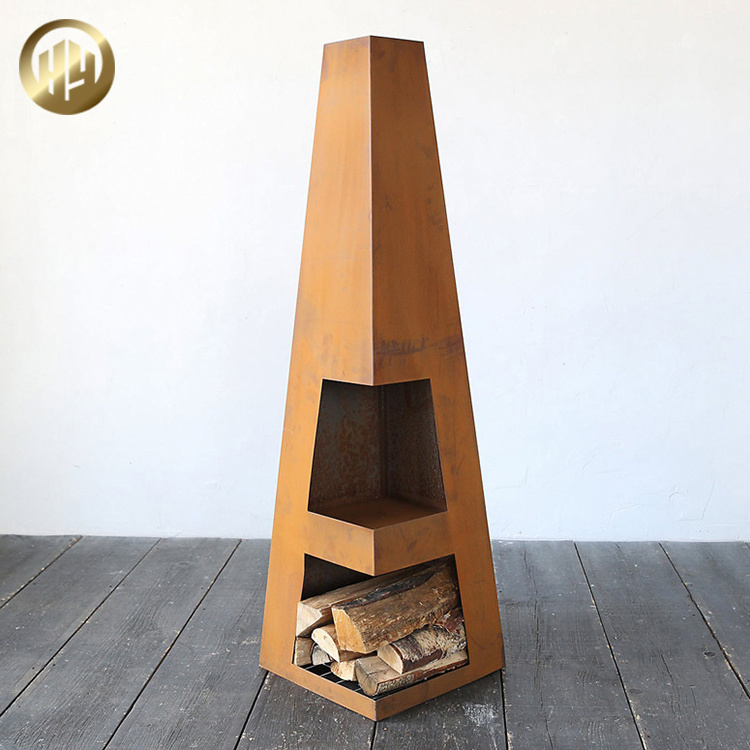 HY Hot seller Chimney BBQ Chimenea Fire Pit Stove Garden Outdoor Wood Burner Vertical Fireplace