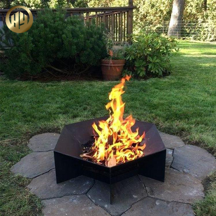 Hexagon Powder Coating Metal Courtyard Barbecue Warming Corten Steel Fire Pit