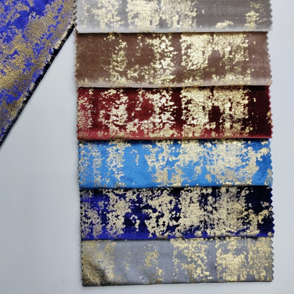 Hot new product 430gsm weight high quality gold foil woven bronzing cut pile velvet fabric for sofa