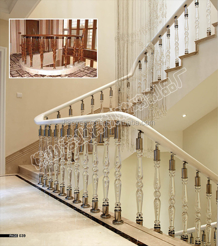 Modern Glass stair railing crystal staircase acrylic rod baluster plastic pillar column decorative handrail for stairs