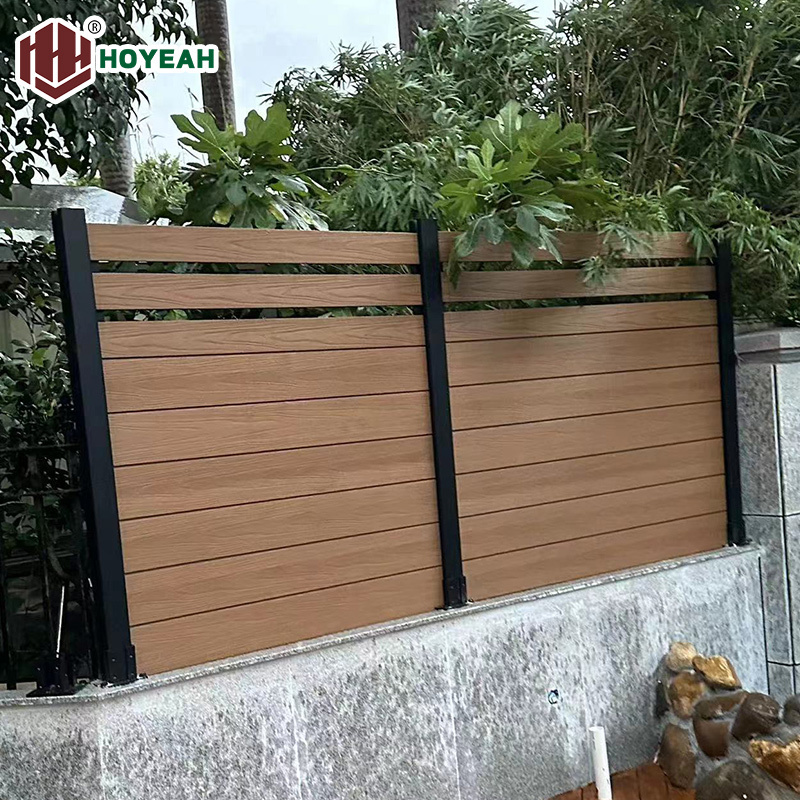 Wholesale WPC Fence Panel Horizontal Slat Aluminum Garden Fence Wood Composite Co-extruded Fencing Gate