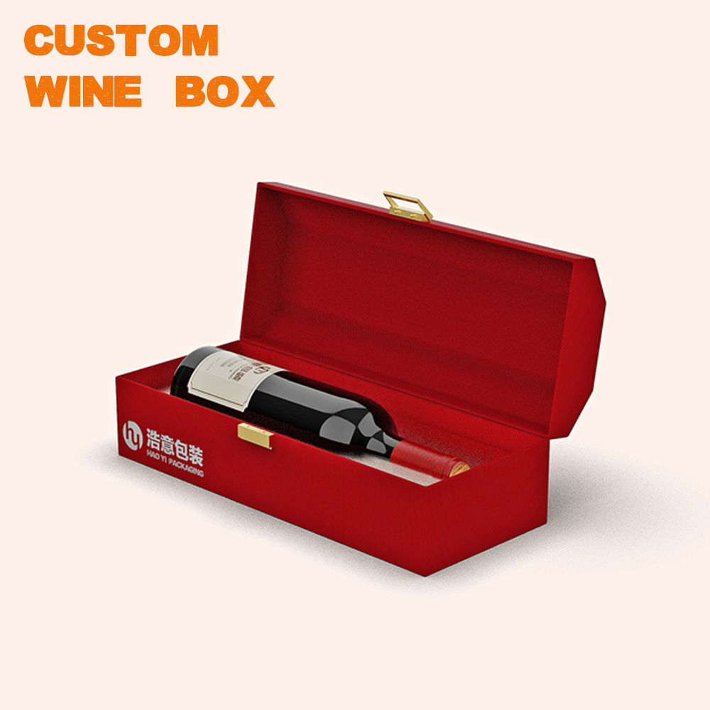 Luxury custom leather packaging cardboard single champagne red wine Portable boxes magnetic closure paperboard wine box