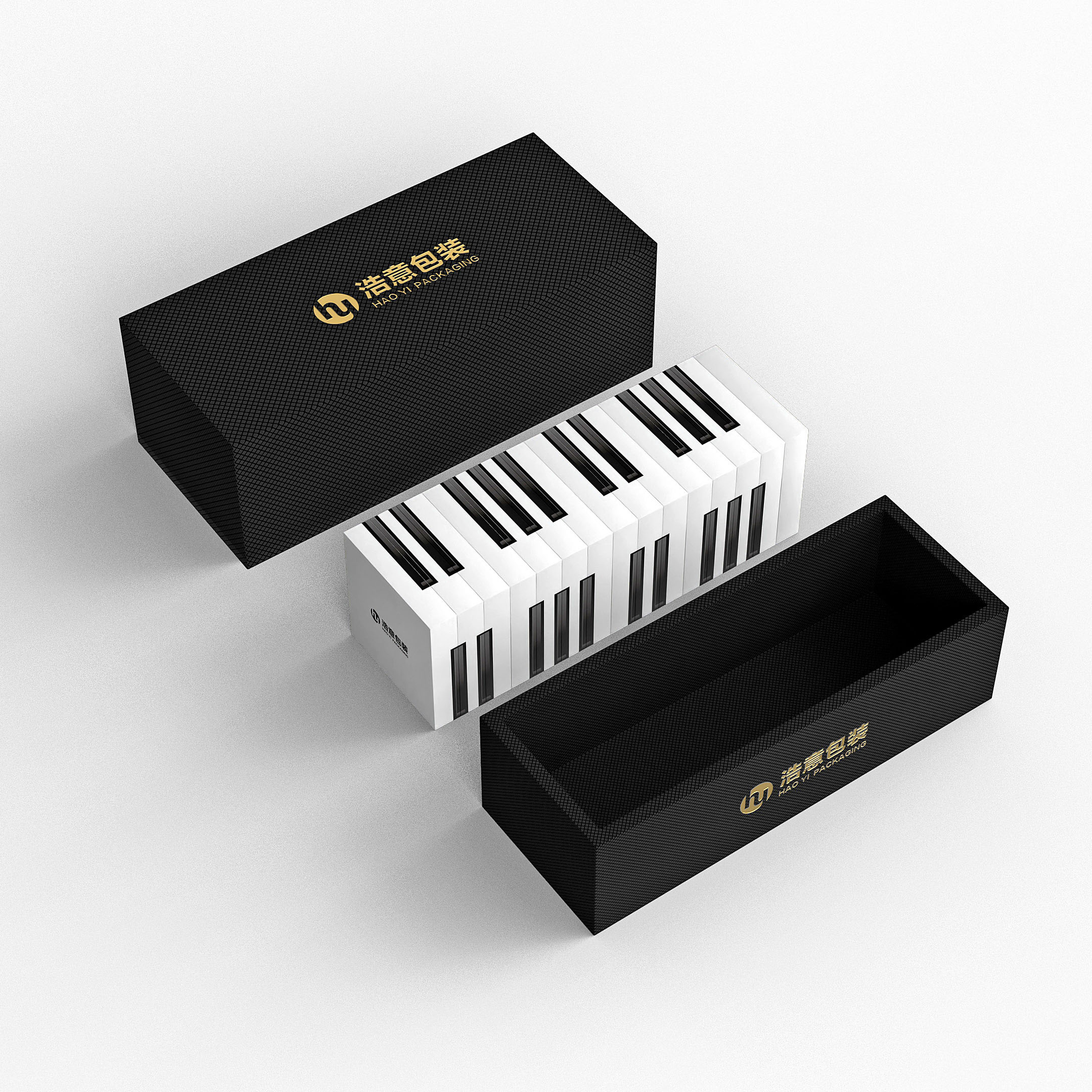 Custom new design piano key coated paper packing gift box with bag for present packaging with printing logo