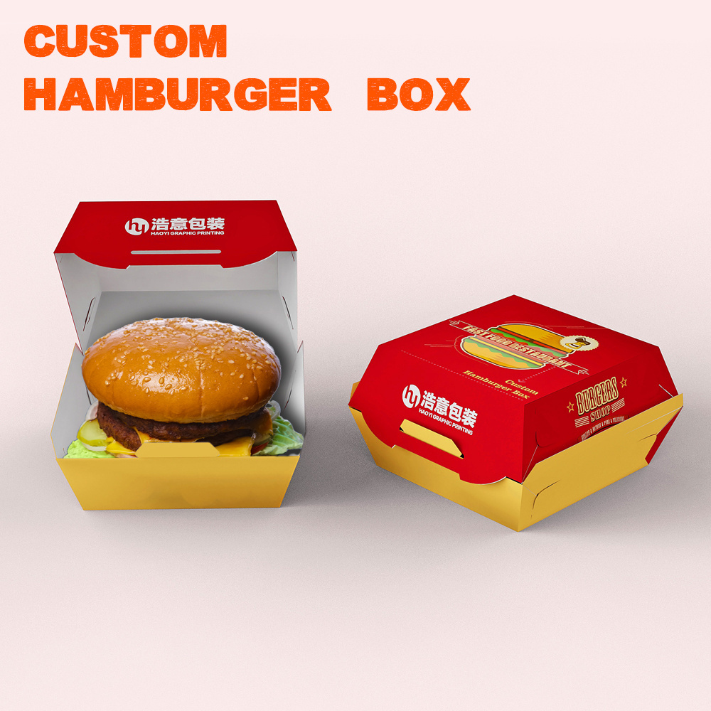 OEM Custom Cardboard Fast Food Container Chicken Wing Packing Lunch Box hamburger box packaging