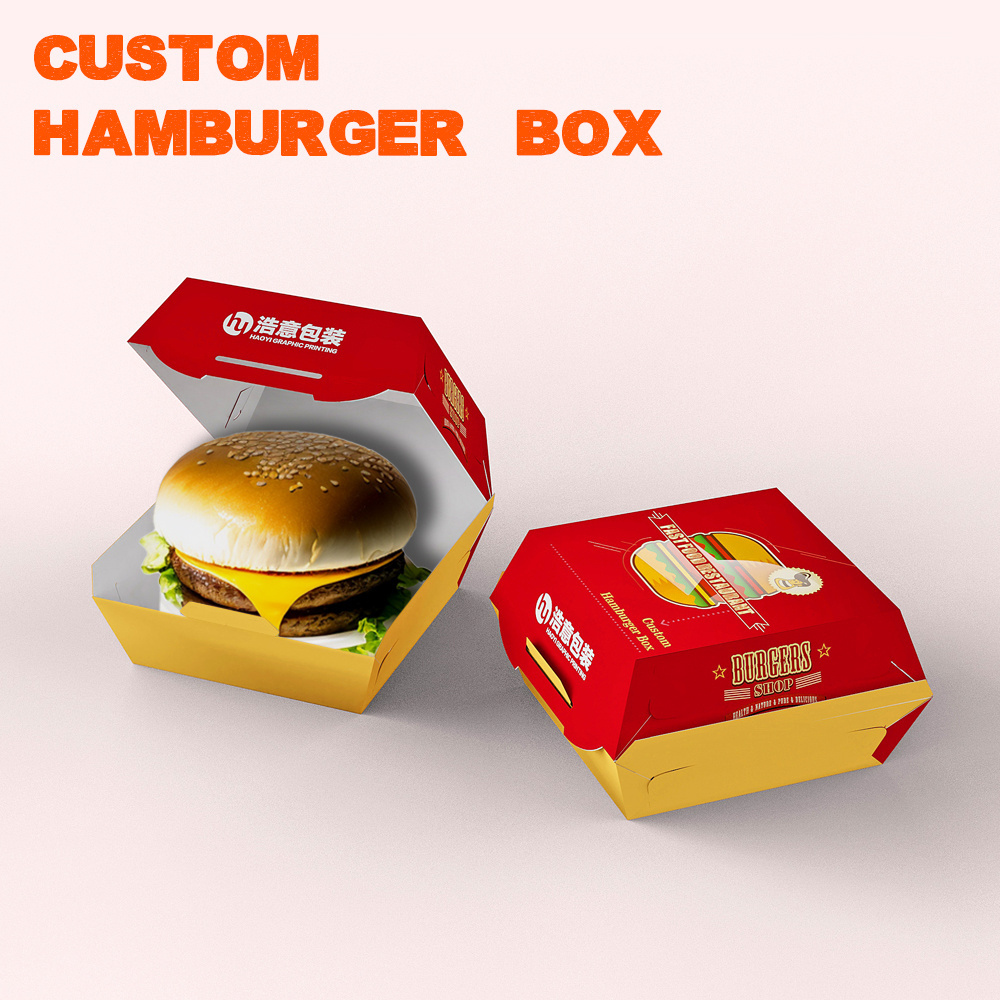 OEM Custom Cardboard Fast Food Container Chicken Wing Packing Lunch Box hamburger box packaging