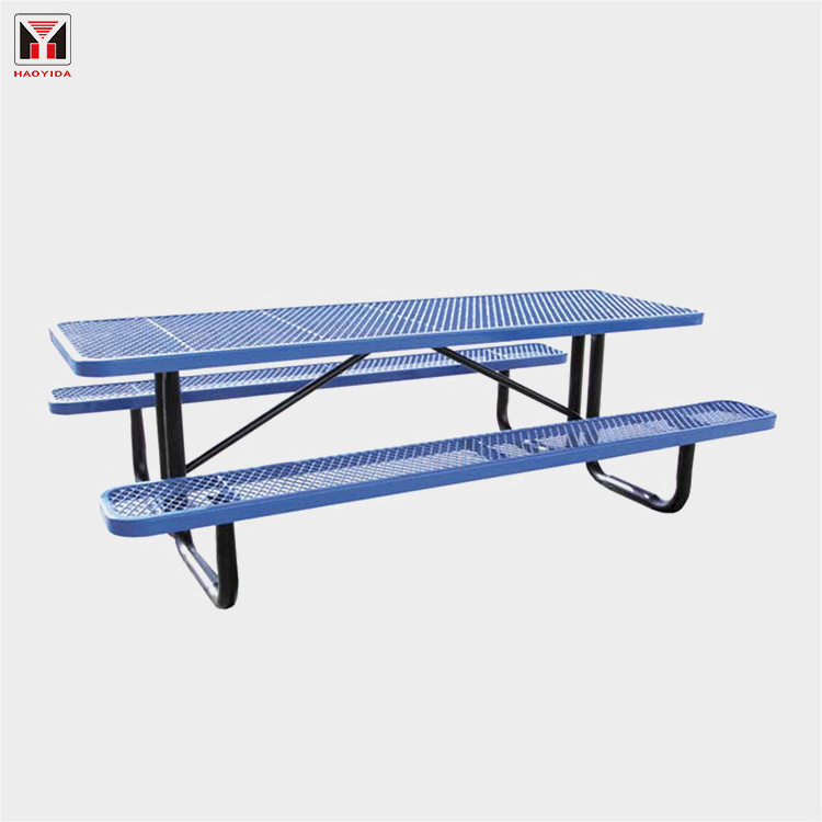 Factory Direct Sales Outdoor Street Furniture Metal Steel Dinning Table Chair with With Umbrella Hole