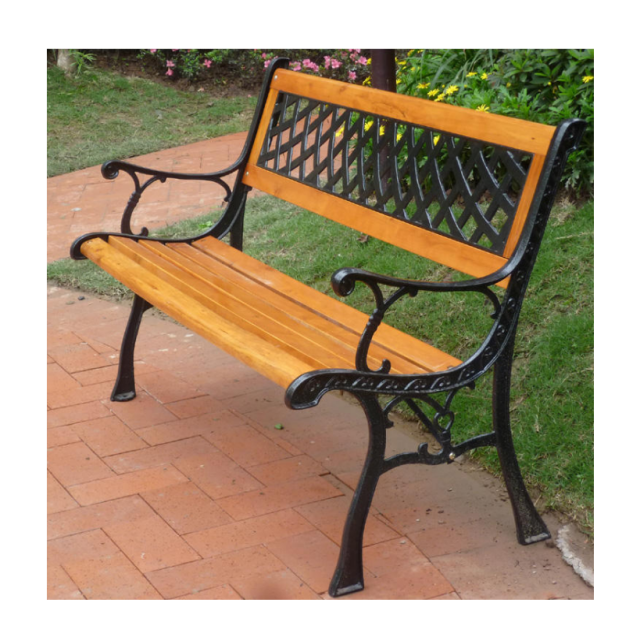 Outdoor Steel Cast Iron Legs Park Bench 2 Seater 7 Slats wooden Bench with Back