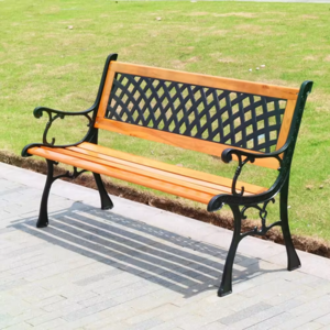 Outdoor Steel Cast Iron Legs Park Bench 2 Seater 7 Slats wooden Bench with Back