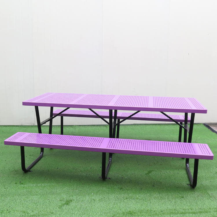 Customized Camping Metal Steel Dining Table Picnic Table Bench with Umbrella steel modern picnic table