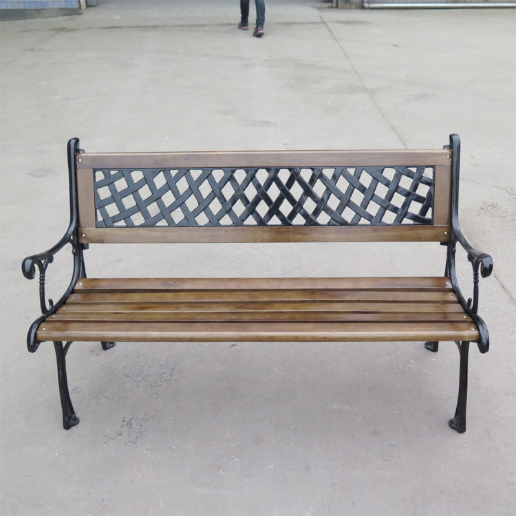 Outdoor Steel Cast Iron Legs Park Bench 2 Seater 7 Slats wooden Bench with Back