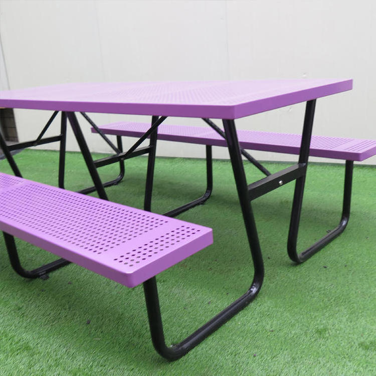 Customized Camping Metal Steel Dining Table Picnic Table Bench with Umbrella steel modern picnic table