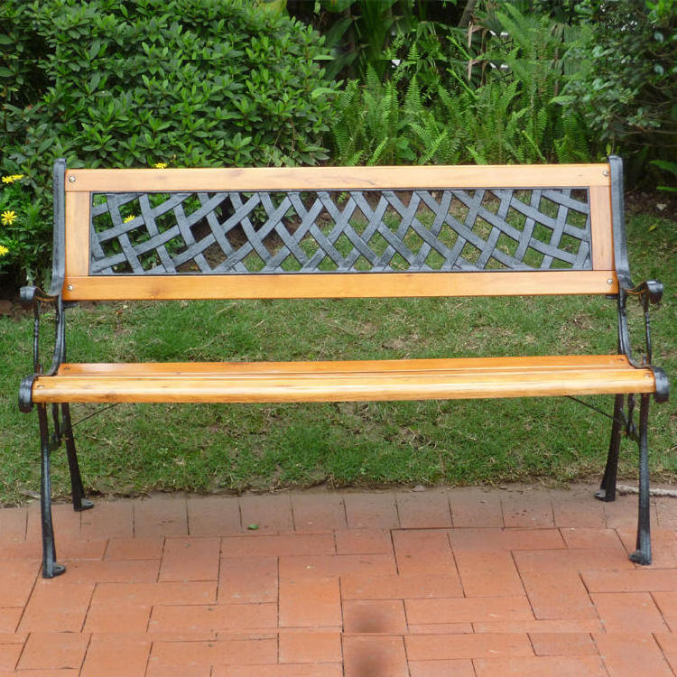 Outdoor Steel Cast Iron Legs Park Bench 2 Seater 7 Slats wooden Bench with Back