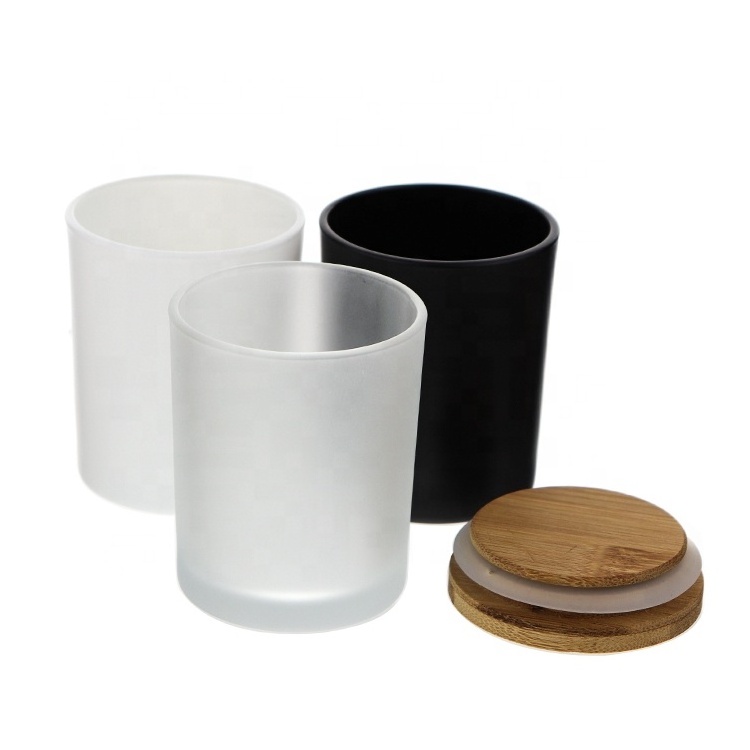 Wholesale transparent white black matte empty 8 oz 10 oz 14 oz wide mouth glass wax candle jar with wooden cork lid