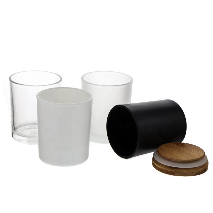 Wholesale transparent white black matte empty 8 oz 10 oz 14 oz wide mouth glass wax candle jar with wooden cork lid