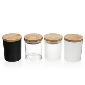 Wholesale transparent white black matte empty 8 oz 10 oz 14 oz wide mouth glass wax candle jar with wooden cork lid