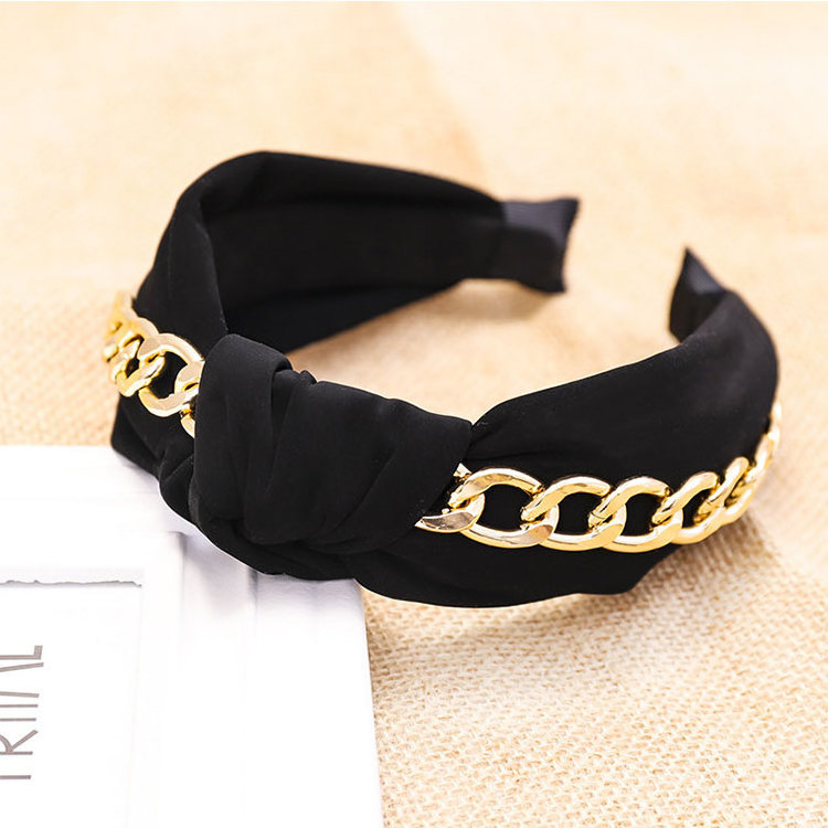 Hair Bands For Women Stylish Luxury Hairbands Metal Chain PU Leather Knot Headband