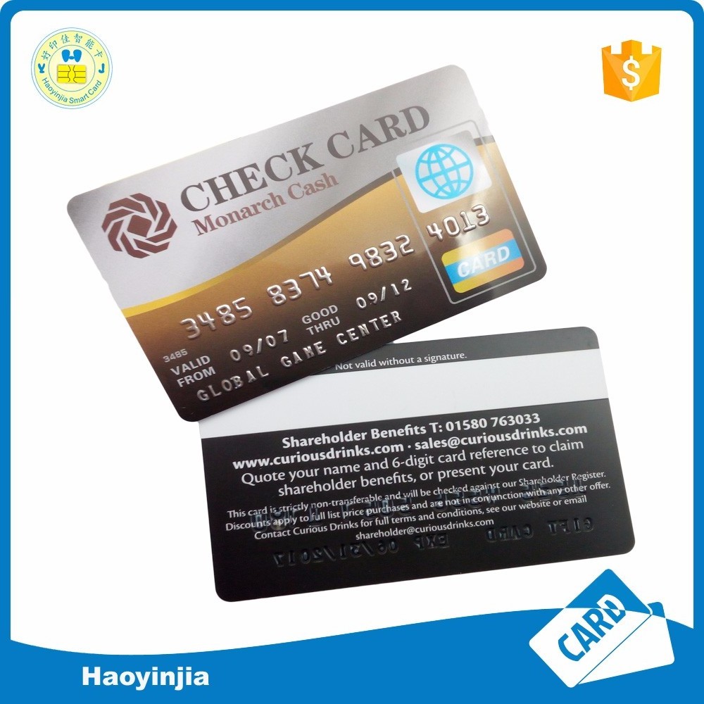 Custom printing PVC Plastic card with embossing credit card numbers