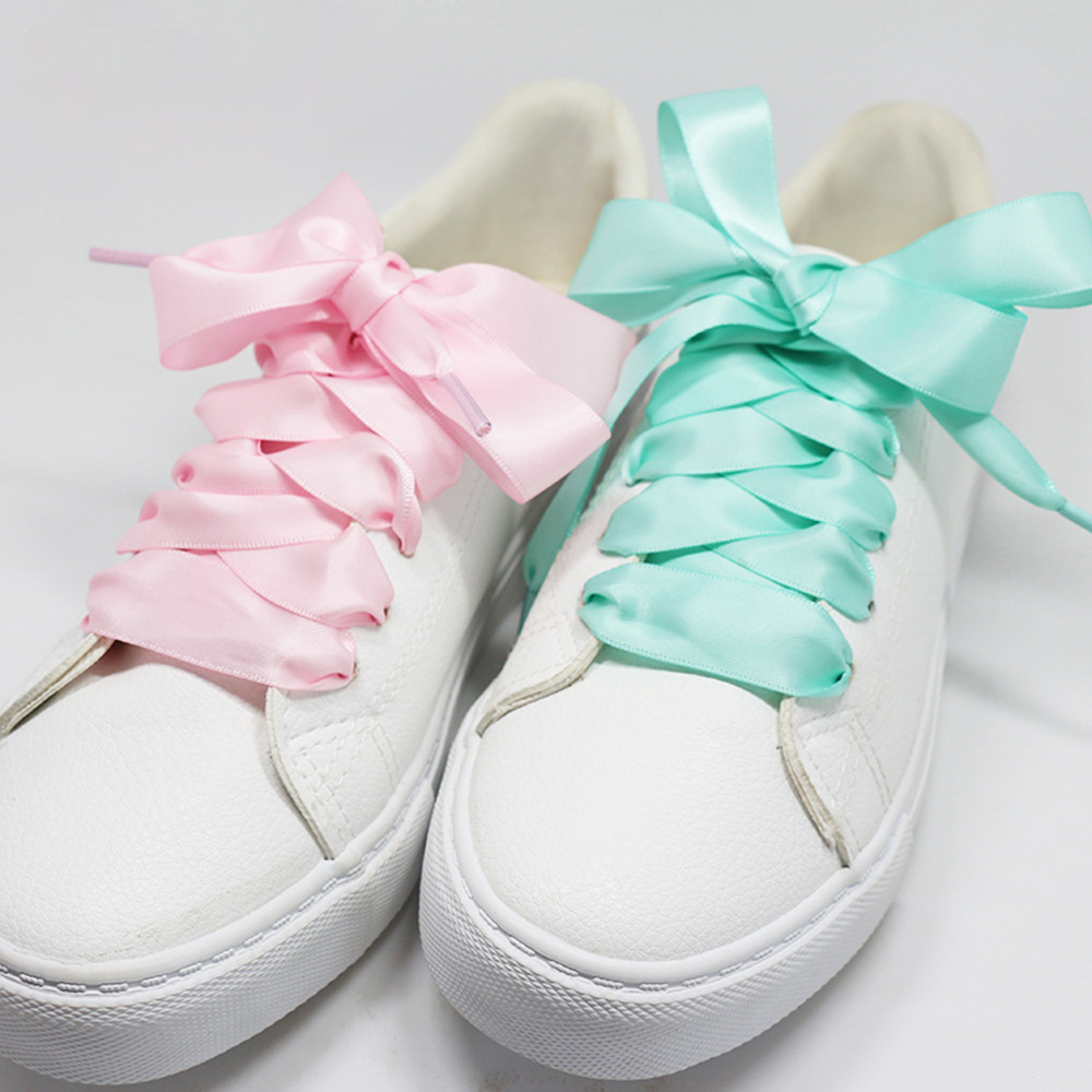 Custom 2cm double-layer colorful silk smooth flat shoelaces for sneakers casualshoes for Kids Adult