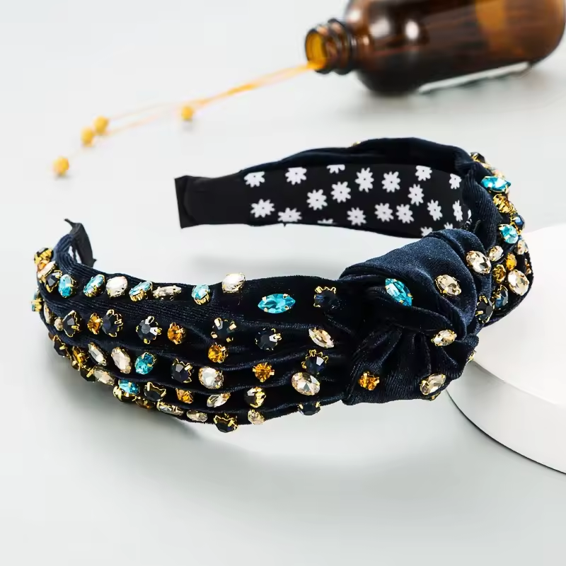 Luxury Colorful rhinestone jeweled headbands fashion jewelry bride knotted crystal headband for women elegant hair accessories